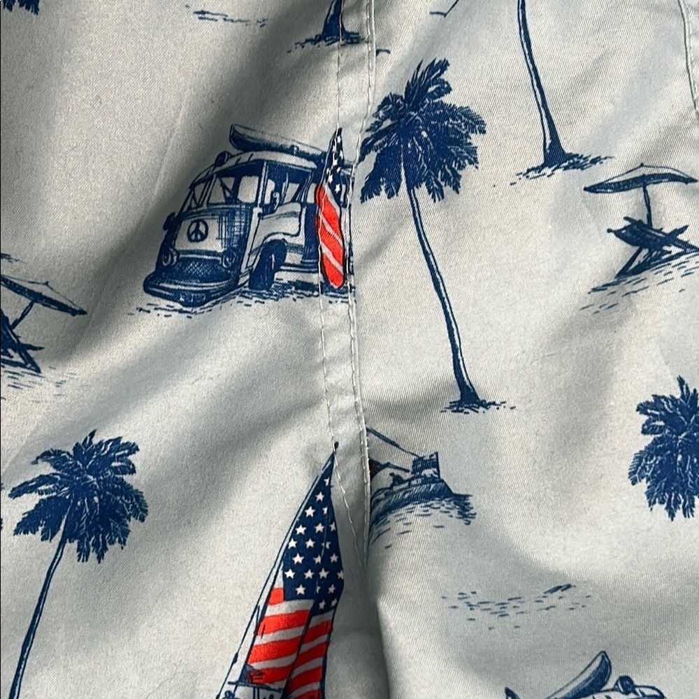 Free Planet Men's Swim Trunks with Palm Tree and Sailboat Print - Picture 8 of 8